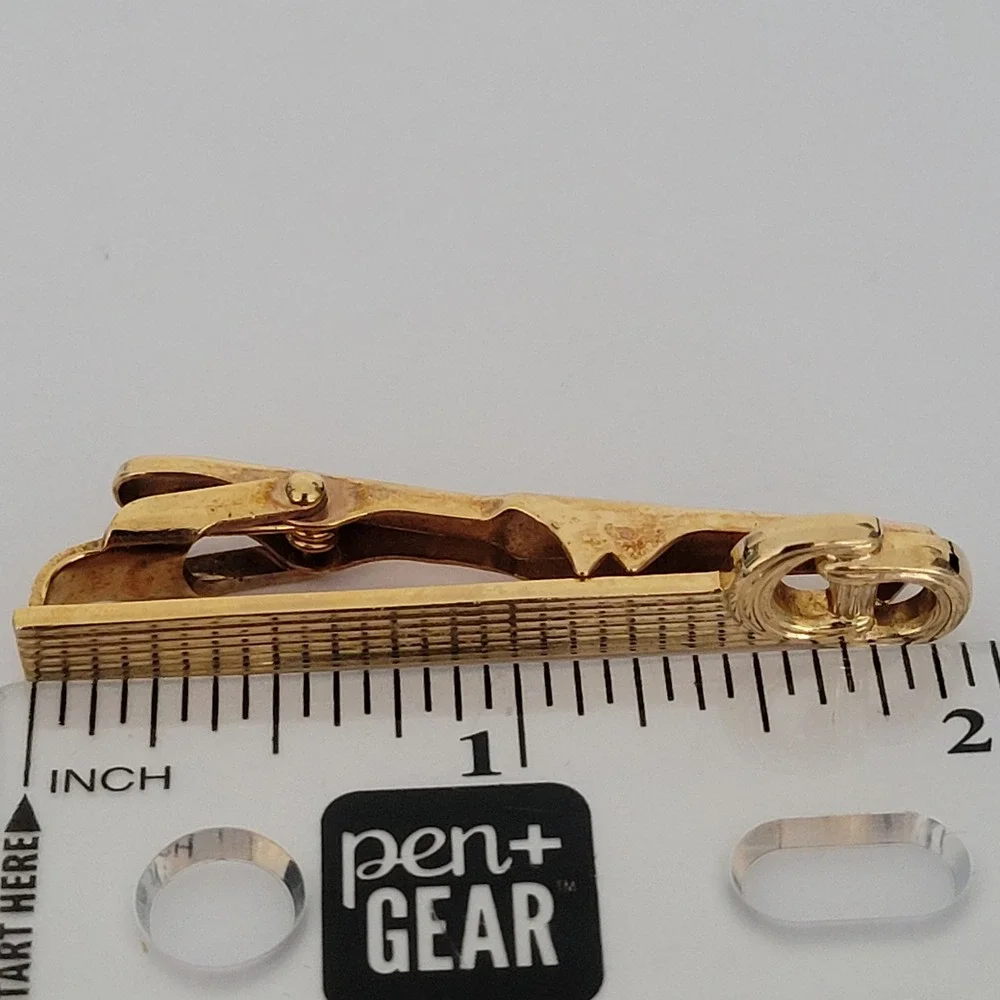 Christian Dior Mens Vintage Gold Tone CD Logo Tie Clip Germany Textured Bar‎